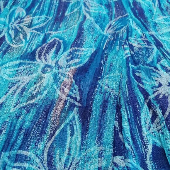 Vtg 90s All That Jazz Womens Medium Floral Rayon Sleeveless Flare Crinkle Dress - Picture 9 of 14